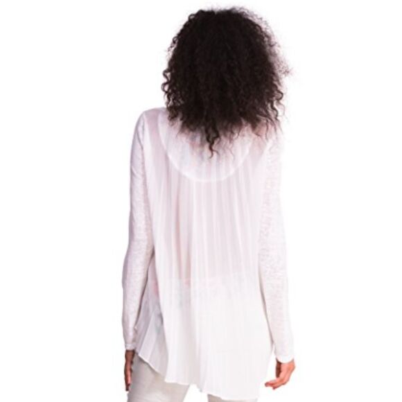 Desigual Prisca White L/S High Low Top, Colorful Mandala, Sheer Pleats, Sz 8 - Picture 2 of 13